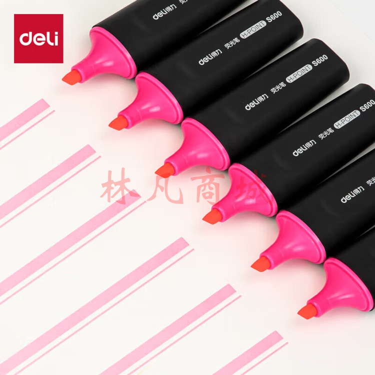 得力（deli）粉色荧光笔考试复习划重点醒目标记笔 物流办公学生通用水性记号笔 手账绘画可用10支 S600