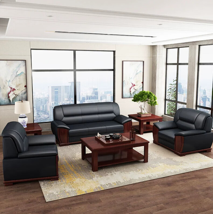 海艾珈 木骨架沙发 3+1+1 办公沙发会客接待沙发办公室商务简约西皮沙发组合 单位：组